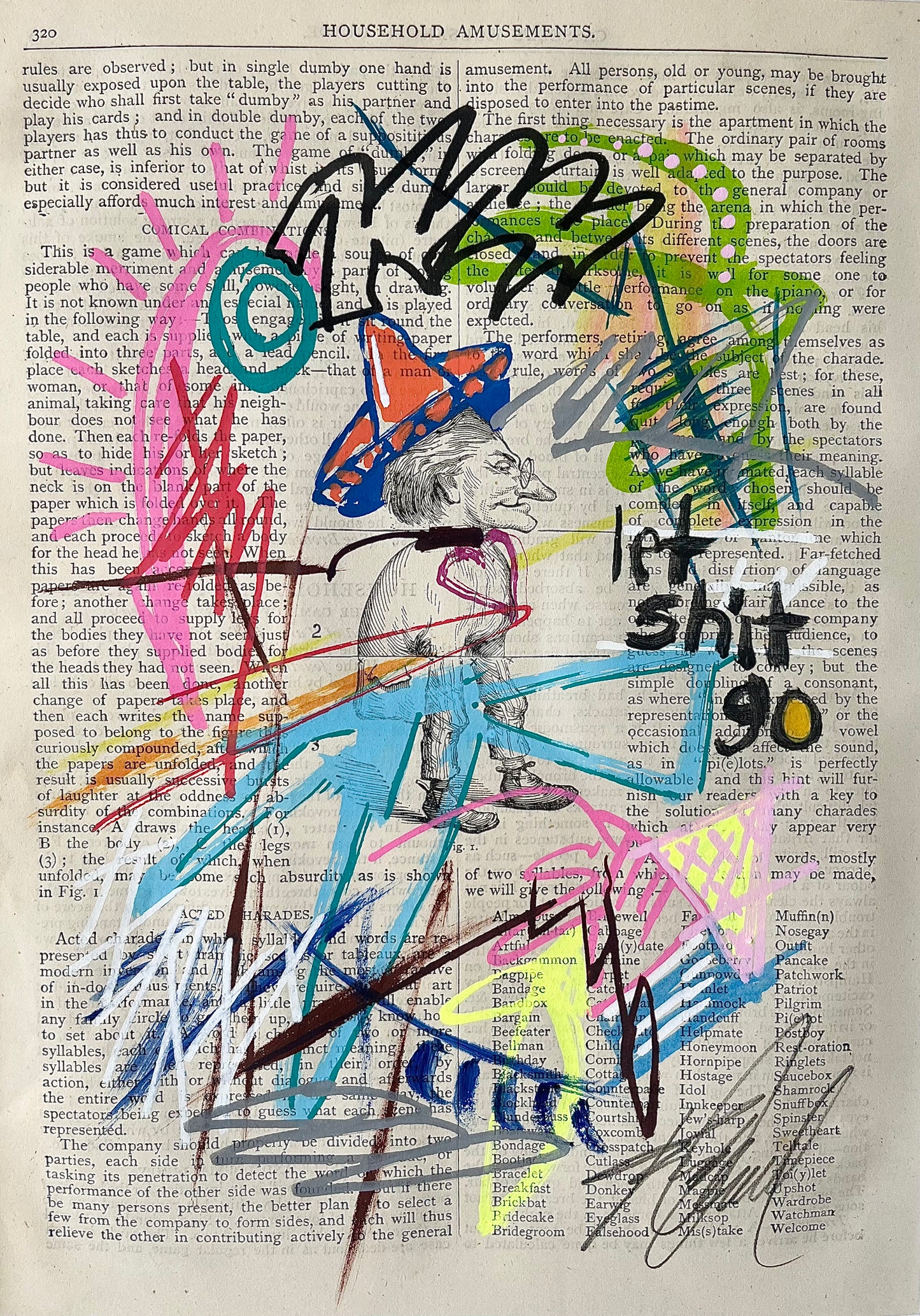 “Let Shit Go” – Framed Mixed Media Art on Vintage Book Page