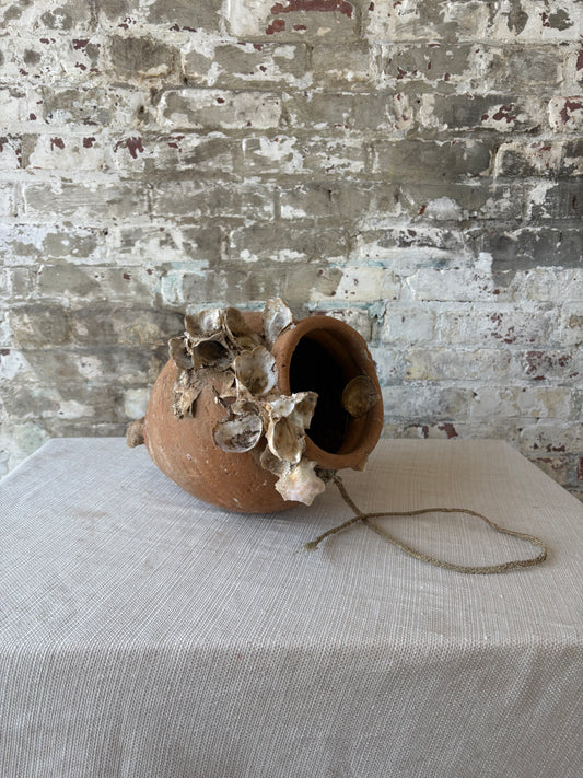 Antique Mediterranean Terracotta Octopus Trap with Oyster Growth – Authentic Fisherman’s Pot