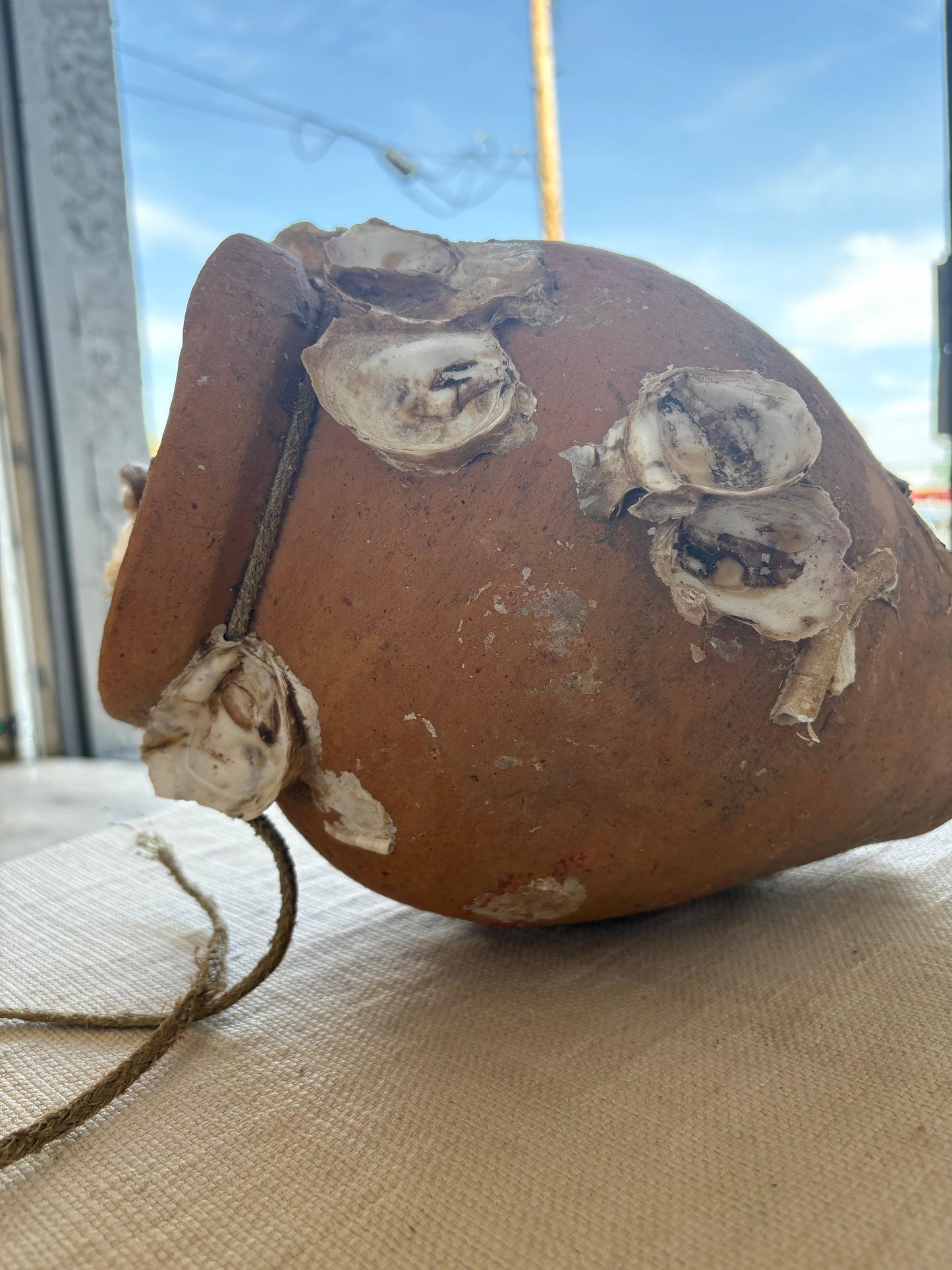 Antique Mediterranean Terracotta Octopus Trap with Oyster Growth – Authentic Fisherman’s Pot