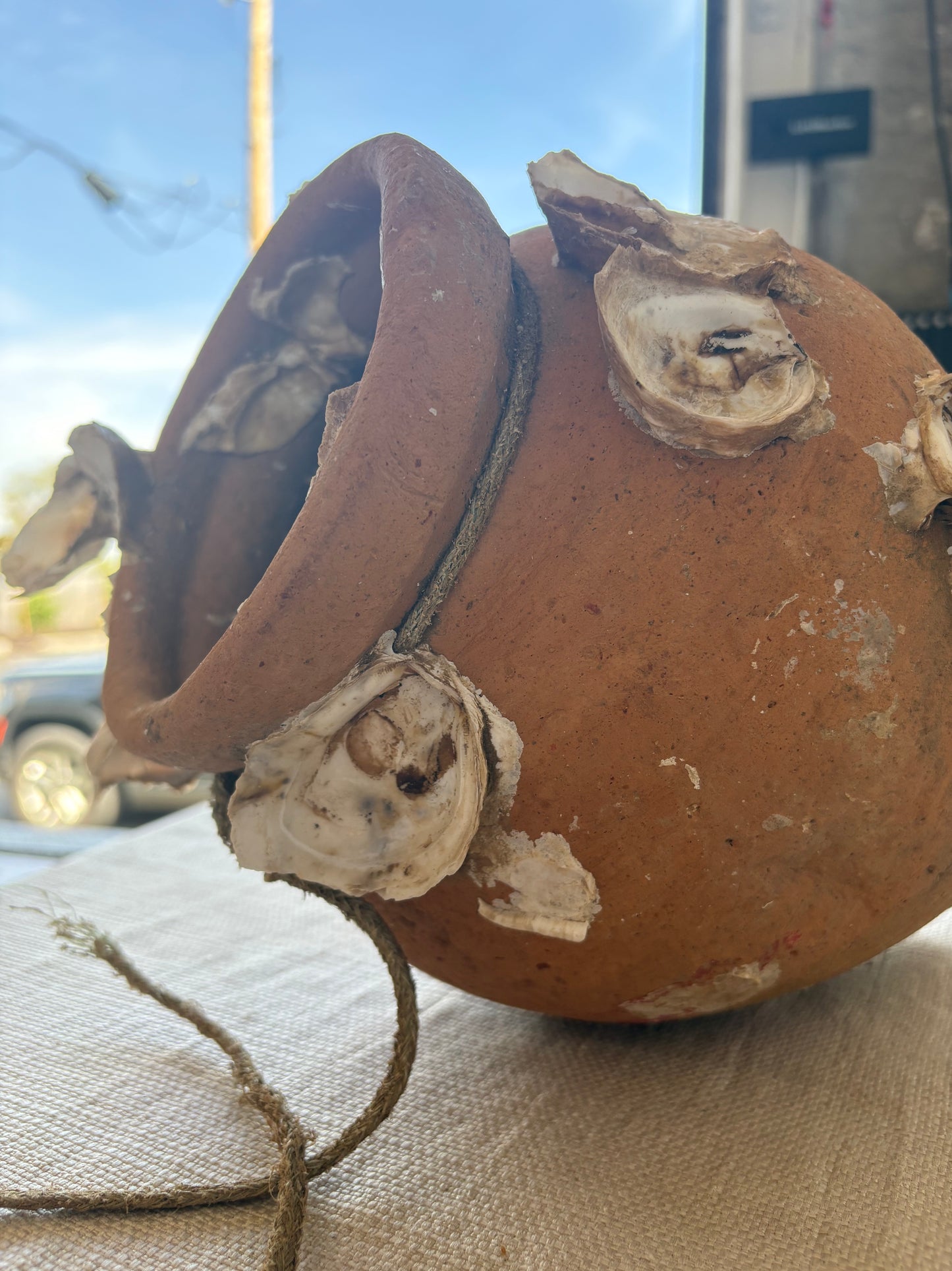 Antique Mediterranean Terracotta Octopus Trap with Oyster Growth – Authentic Fisherman’s Pot