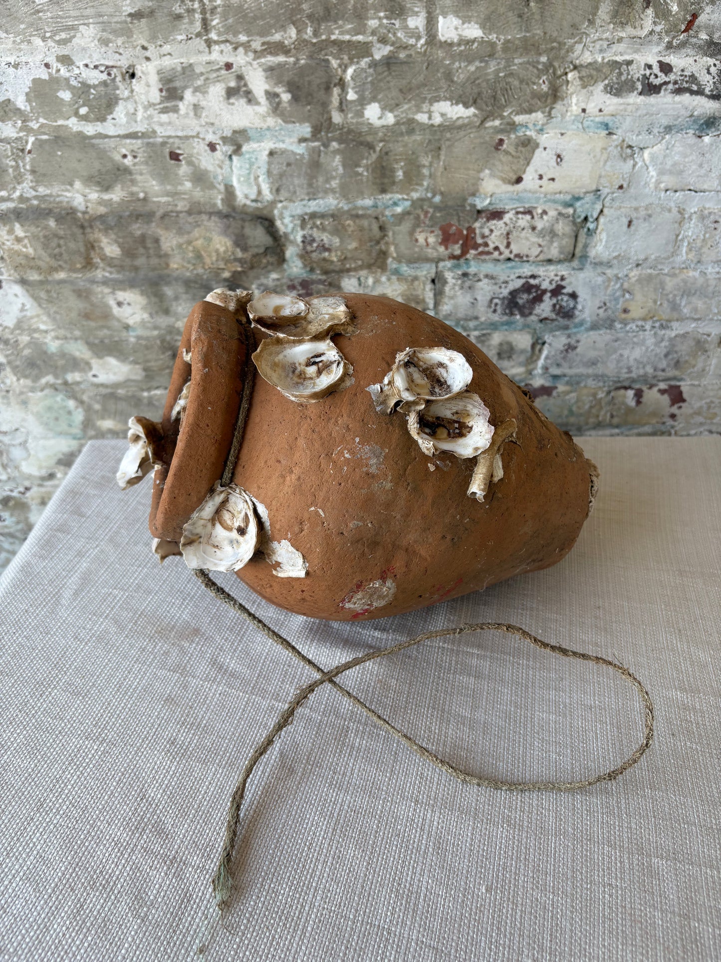 Antique Mediterranean Terracotta Octopus Trap with Oyster Growth – Authentic Fisherman’s Pot