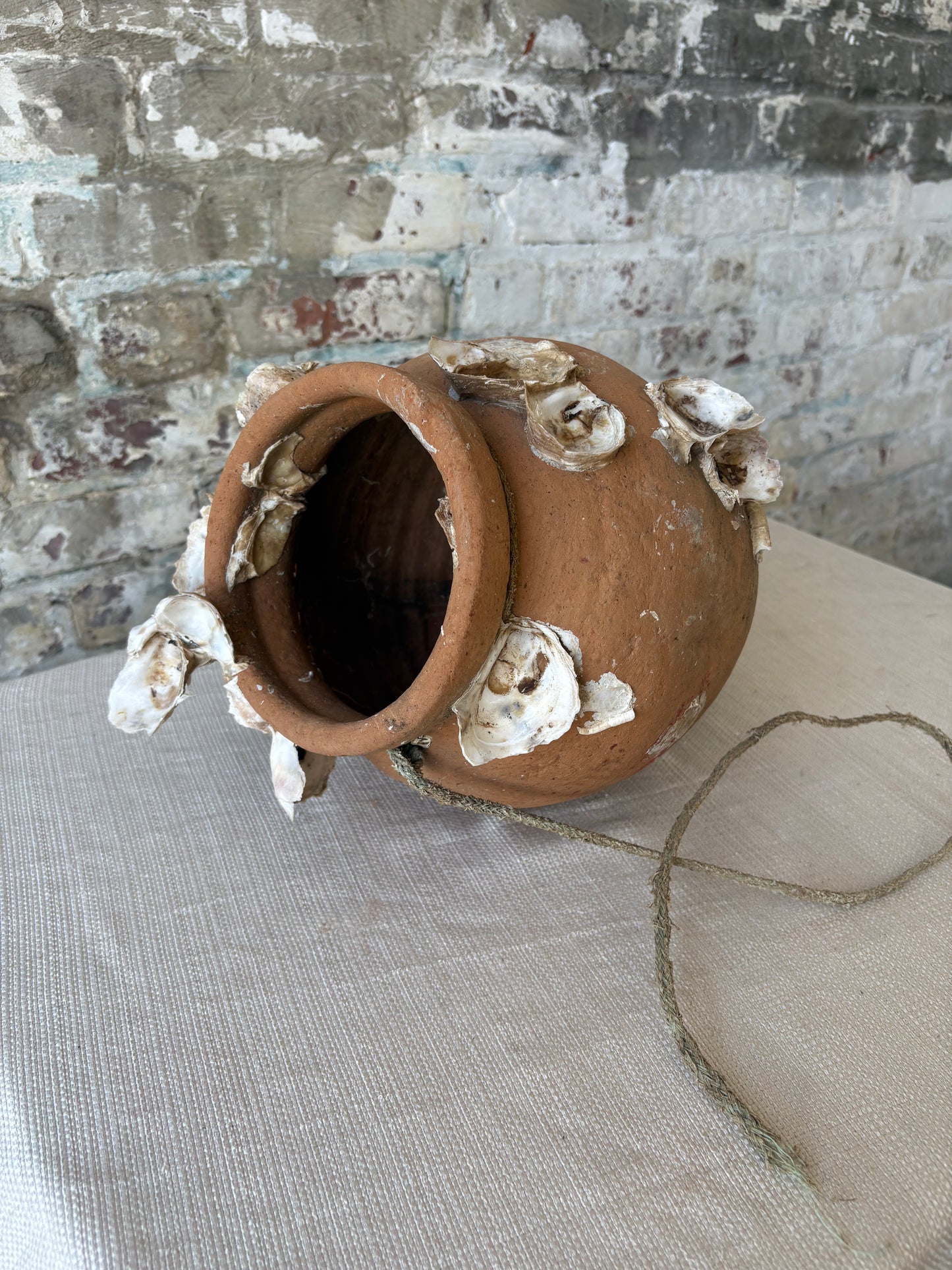 Antique Mediterranean Terracotta Octopus Trap with Oyster Growth – Authentic Fisherman’s Pot