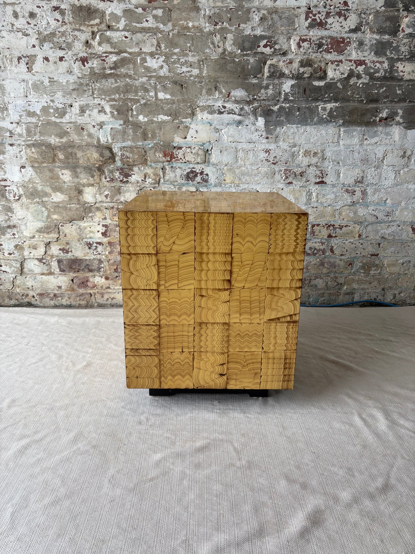 Sculptural Patchwork Wood Side Table
