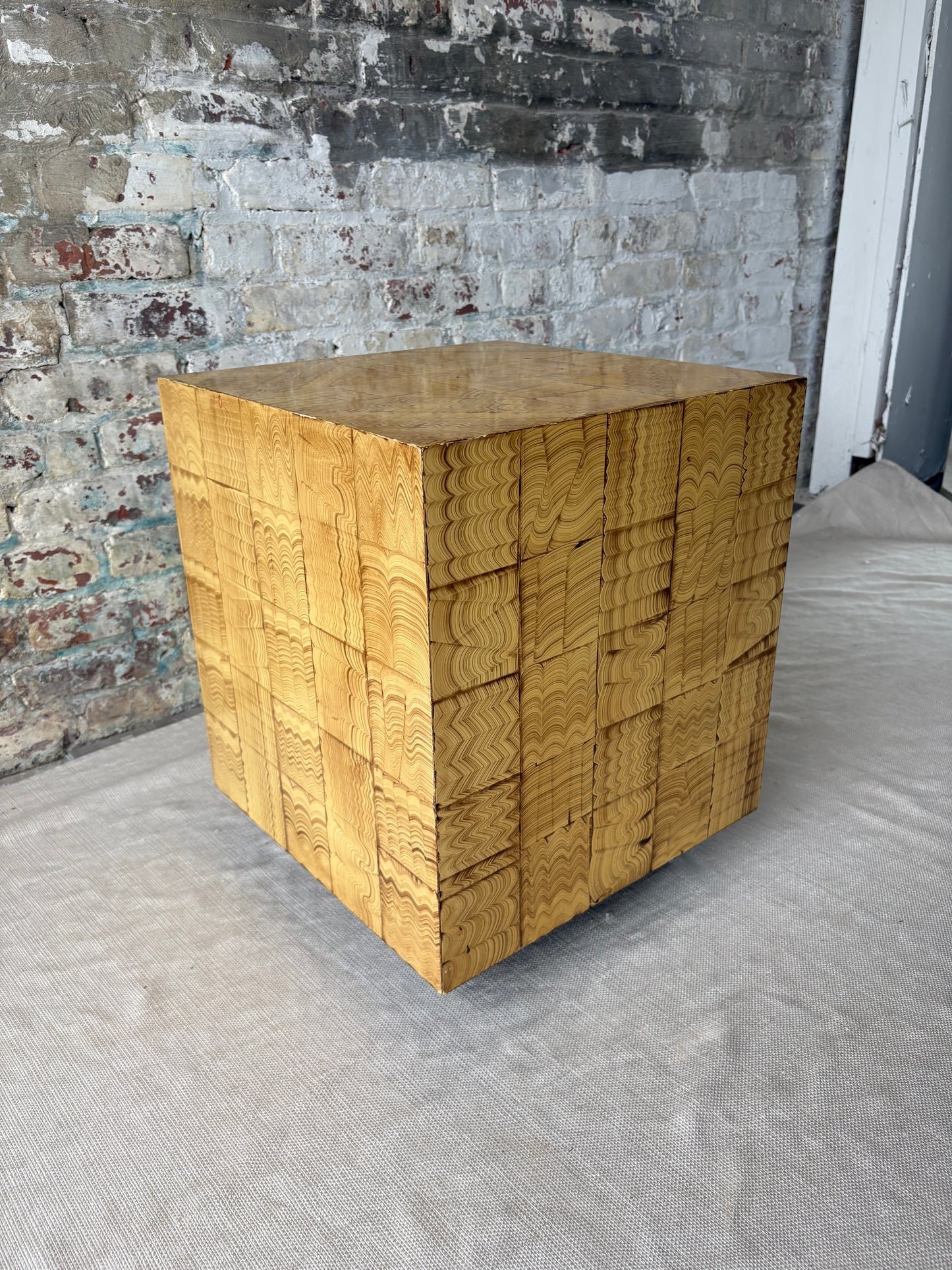 Sculptural Patchwork Wood Side Table