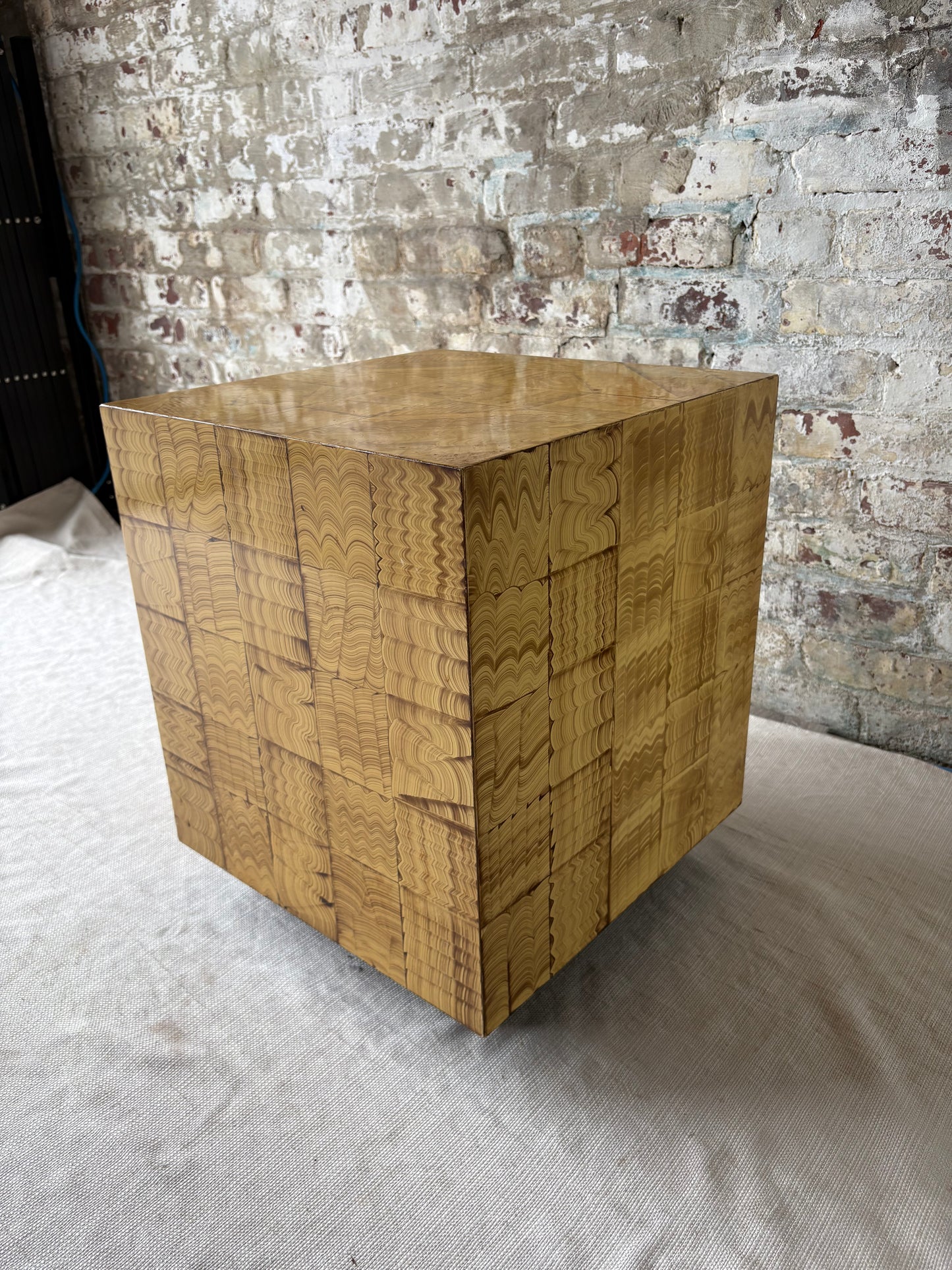 Sculptural Patchwork Wood Side Table
