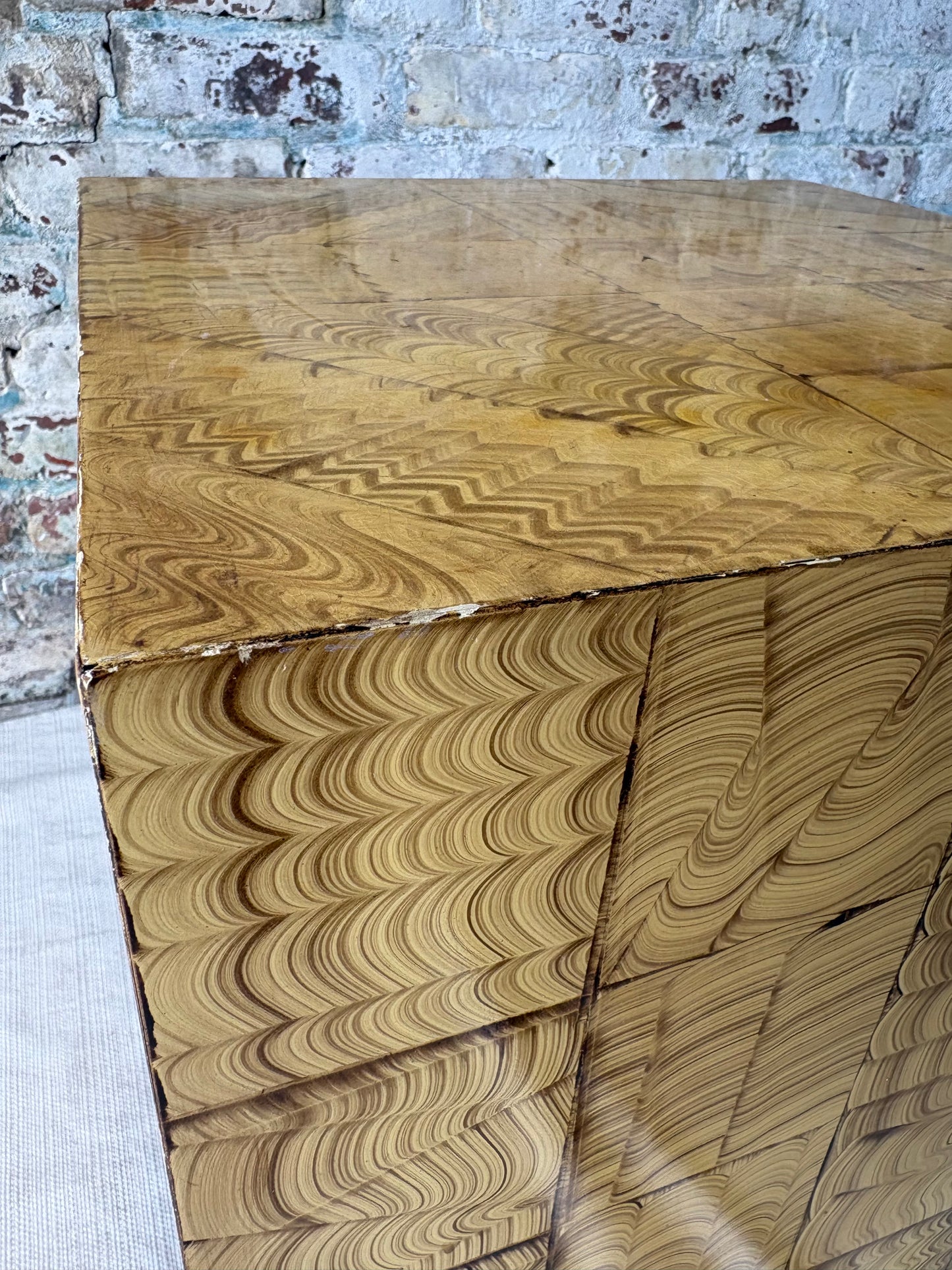 Sculptural Patchwork Wood Side Table