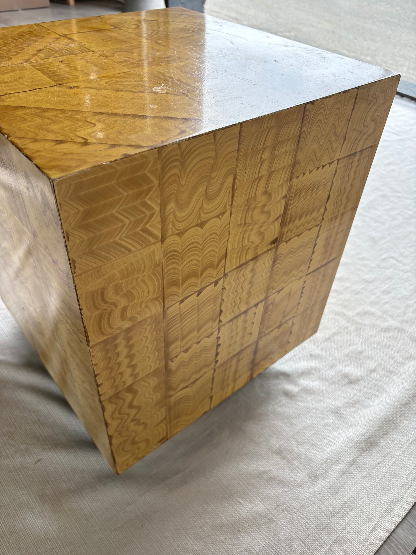 Sculptural Patchwork Wood Side Table
