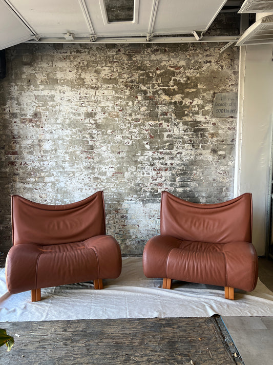 Vintage Cognac Leather Sling Lounge Chairs – Pair