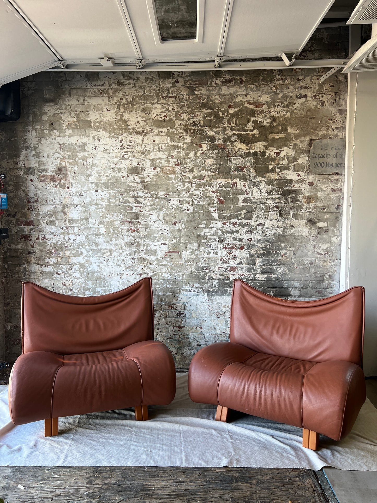 Vintage Cognac Leather Sling Lounge Chairs – Pair
