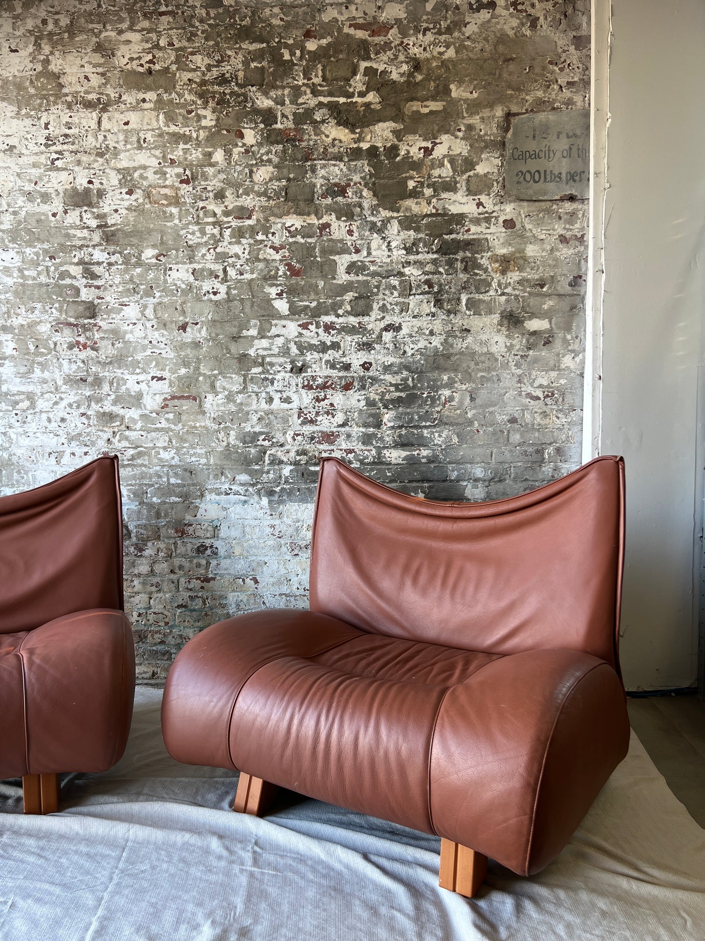Vintage Cognac Leather Sling Lounge Chairs – Pair