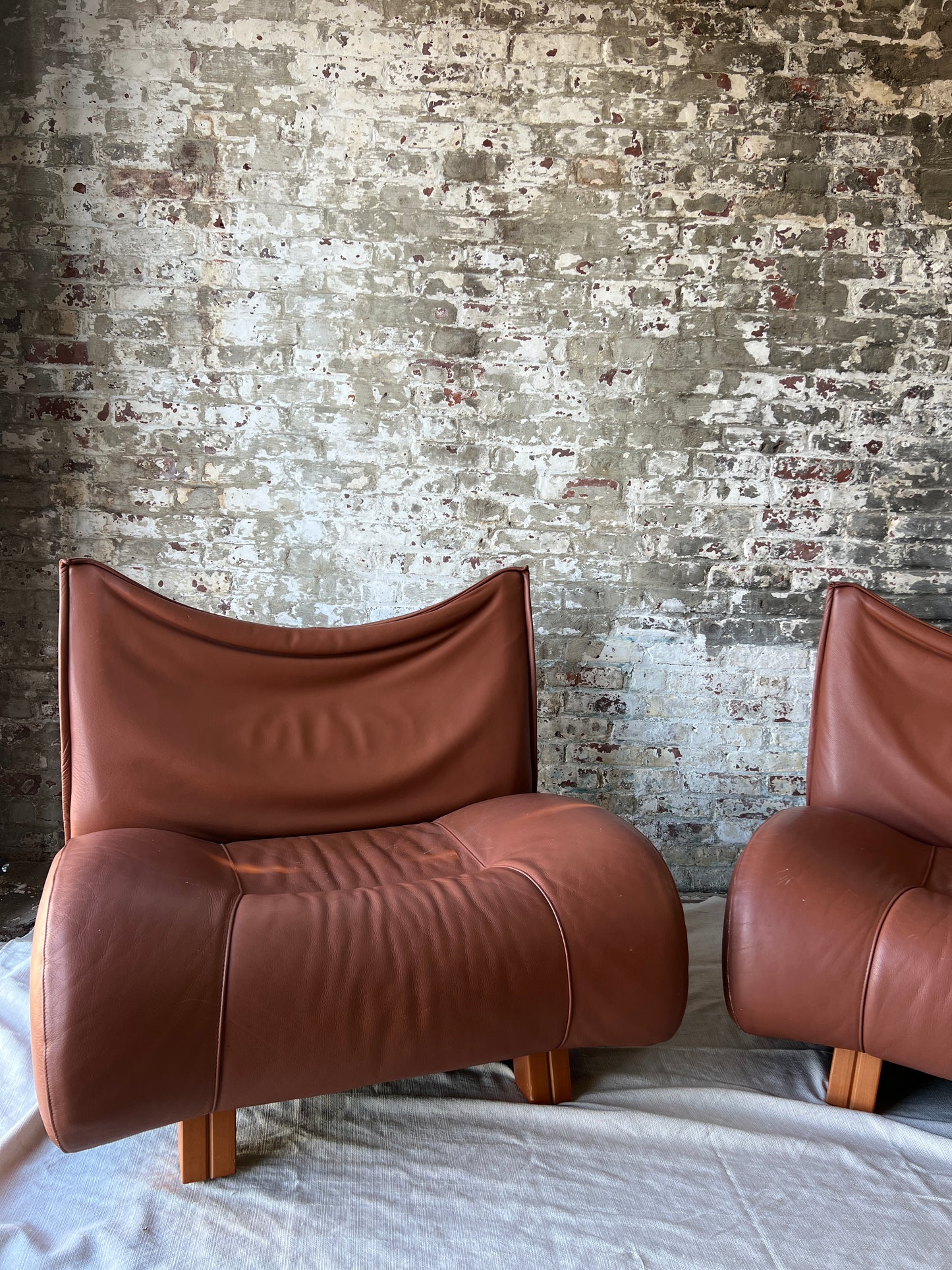 Vintage Cognac Leather Sling Lounge Chairs – Pair