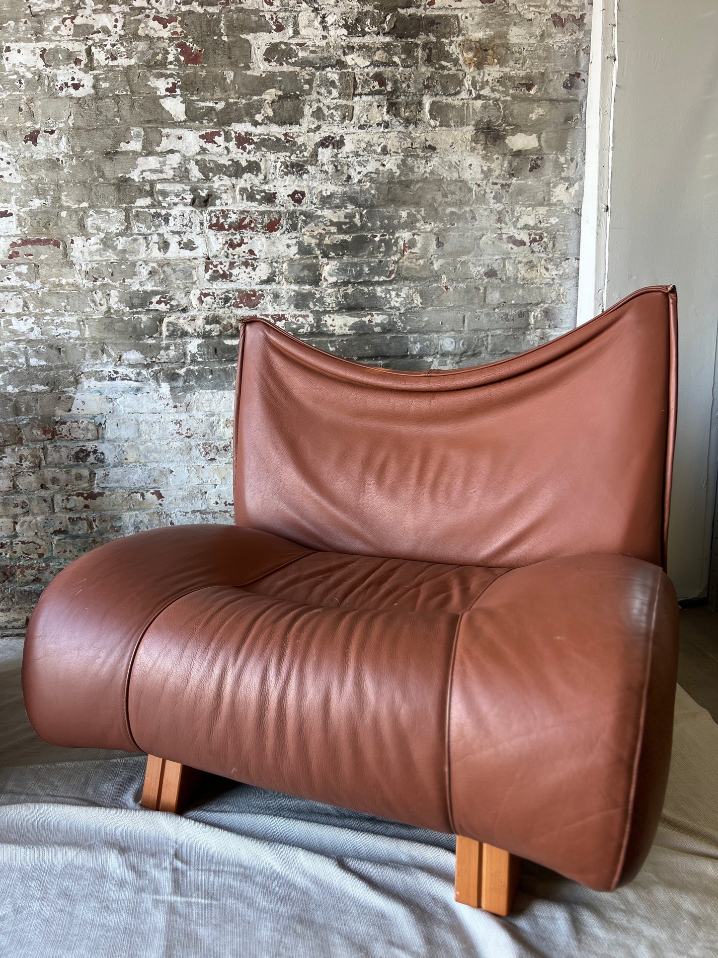 Vintage Cognac Leather Sling Lounge Chairs – Pair