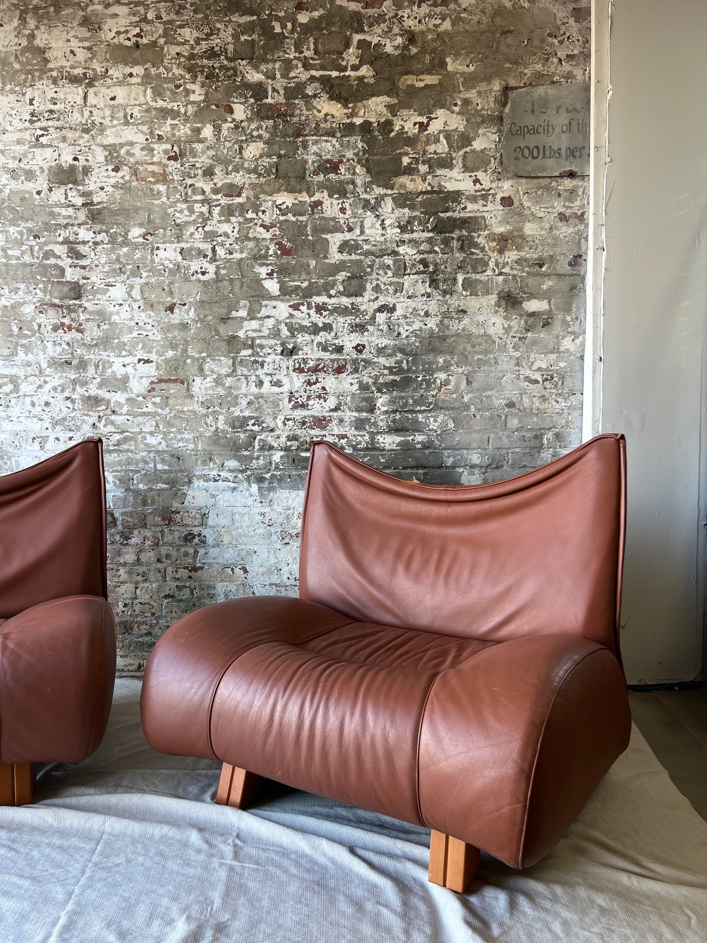 Vintage Cognac Leather Sling Lounge Chairs – Pair