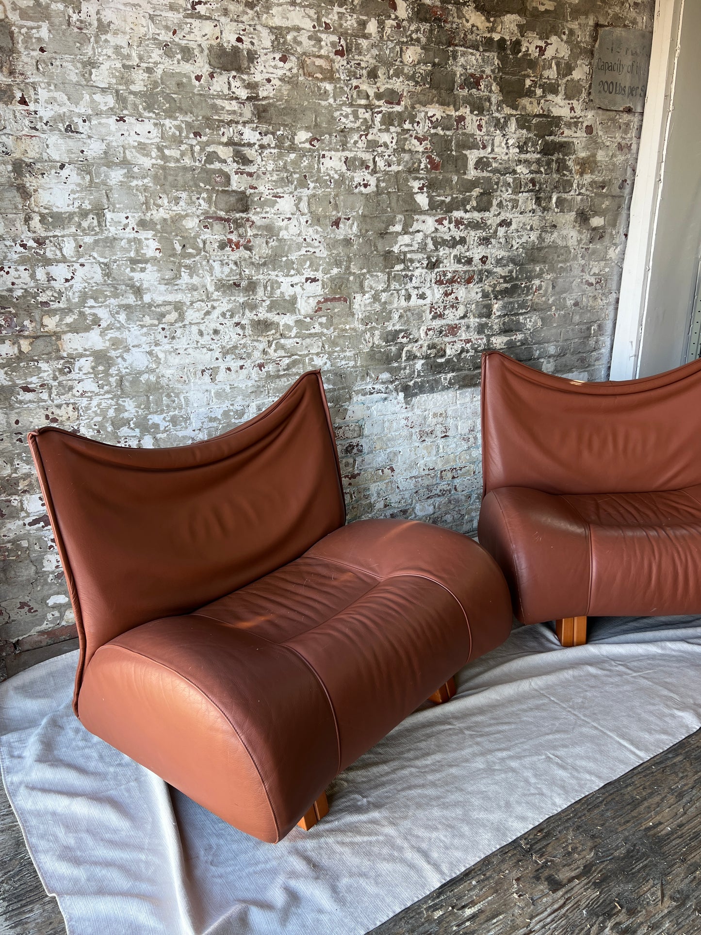 Vintage Cognac Leather Sling Lounge Chairs – Pair