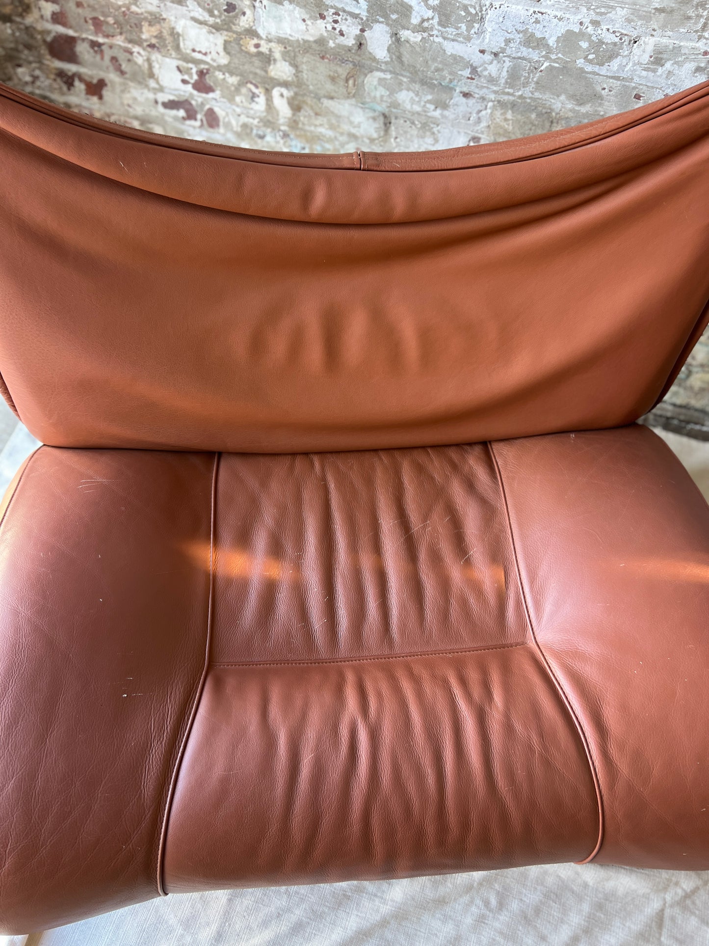 Vintage Cognac Leather Sling Lounge Chairs – Pair