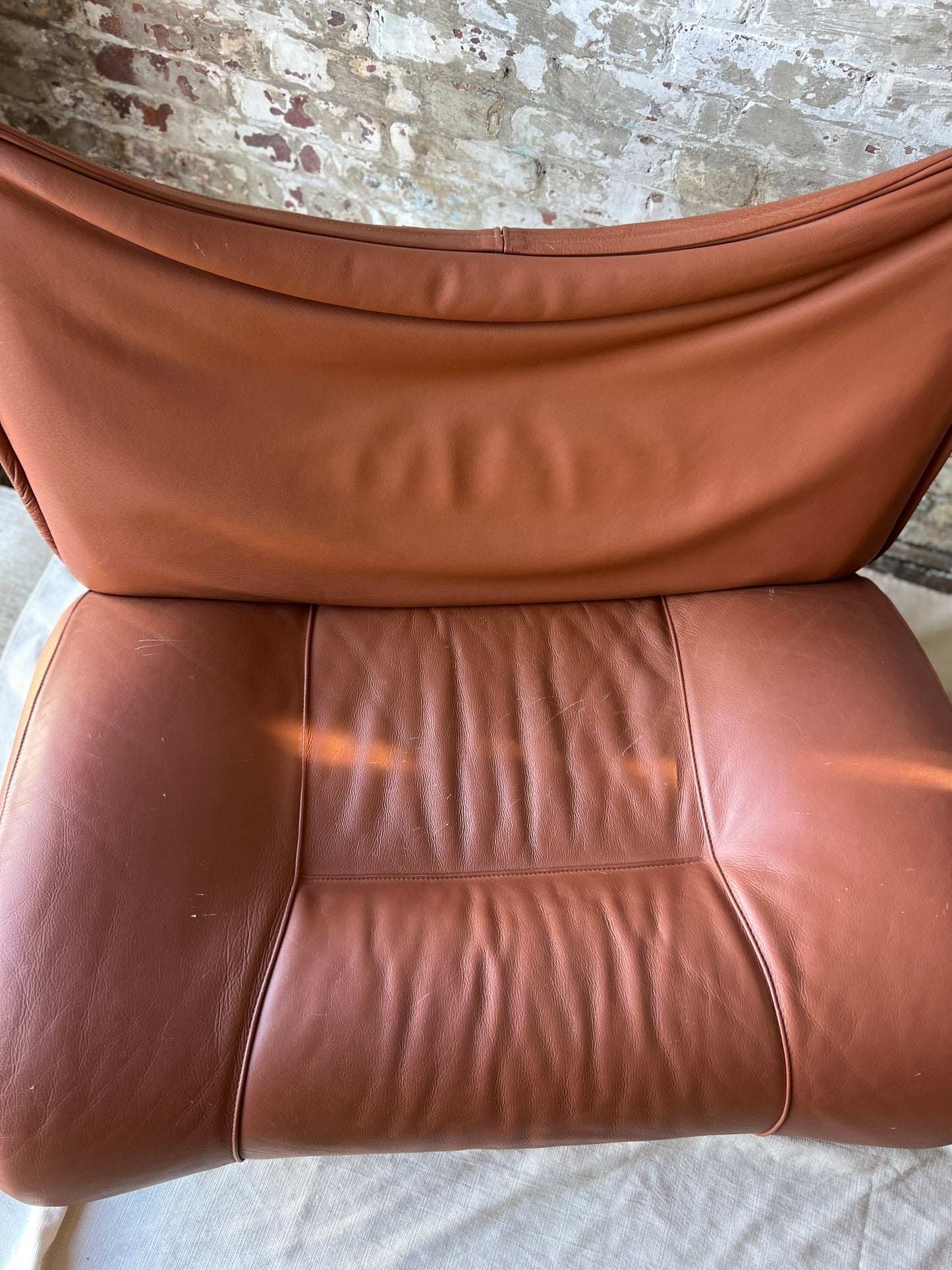 Vintage Cognac Leather Sling Lounge Chairs – Pair