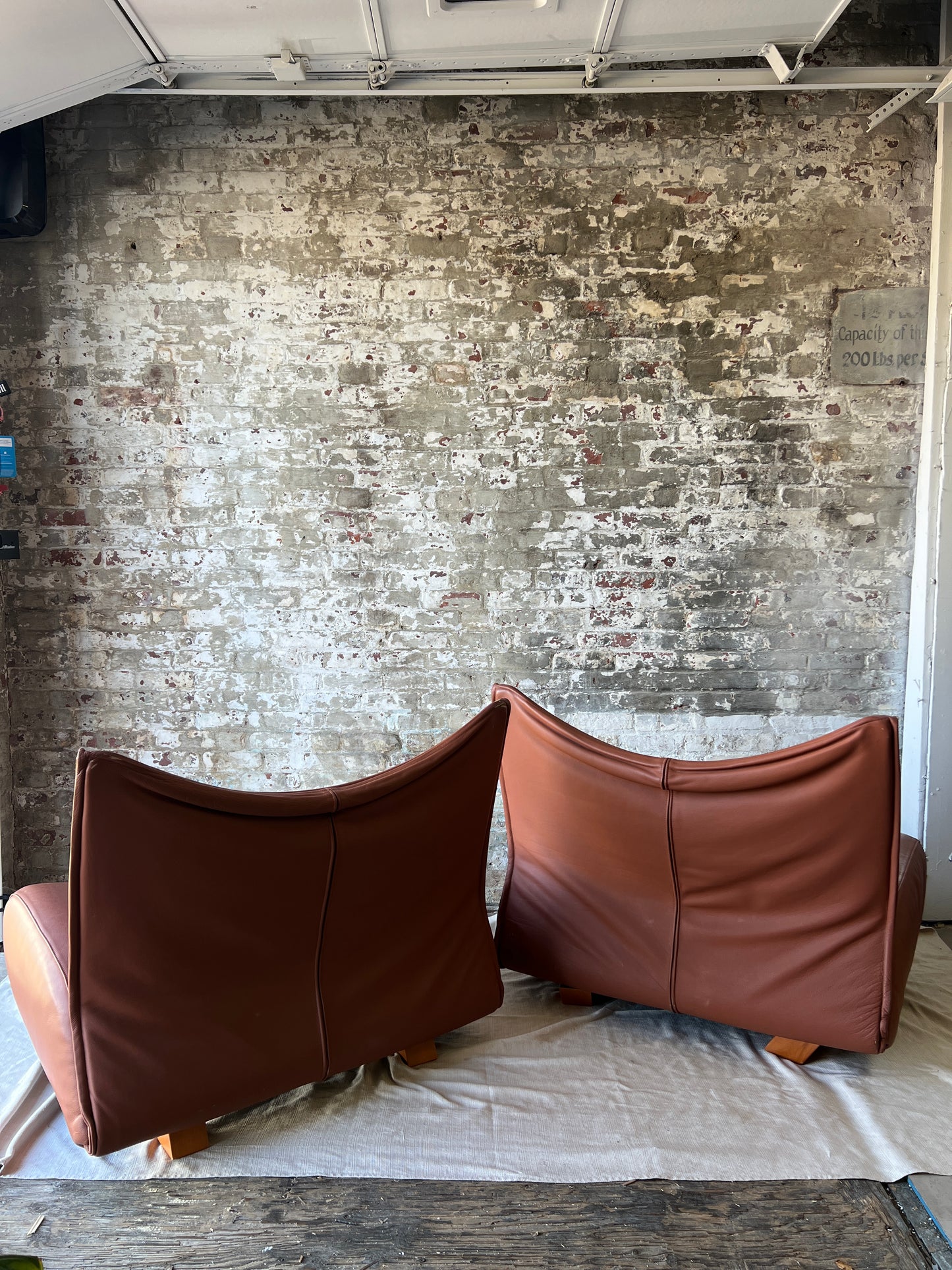 Vintage Cognac Leather Sling Lounge Chairs – Pair