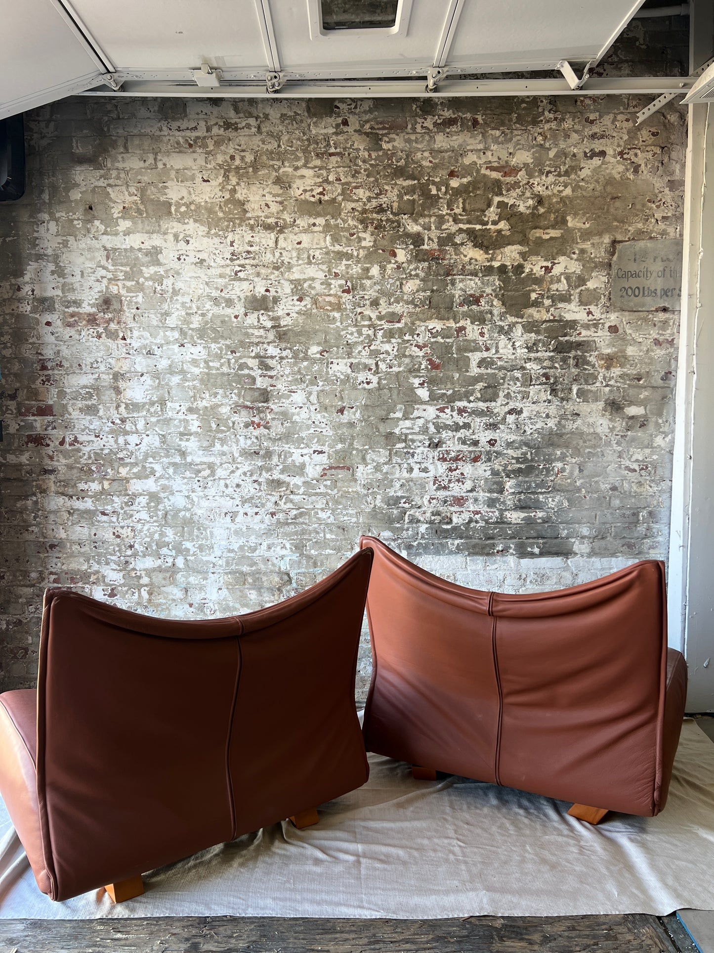 Vintage Cognac Leather Sling Lounge Chairs – Pair