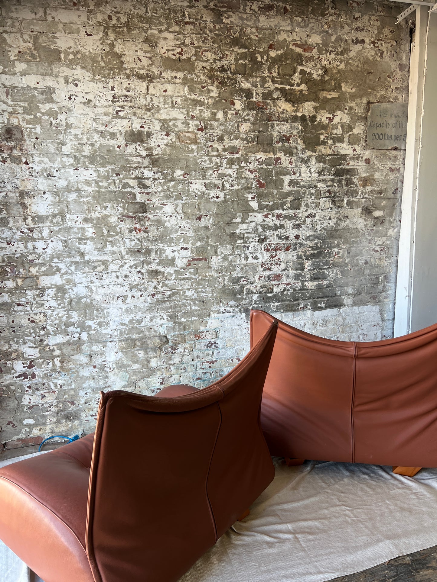 Vintage Cognac Leather Sling Lounge Chairs – Pair