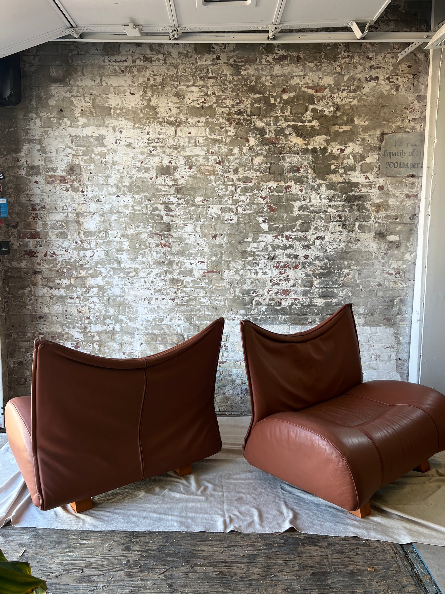 Vintage Cognac Leather Sling Lounge Chairs – Pair