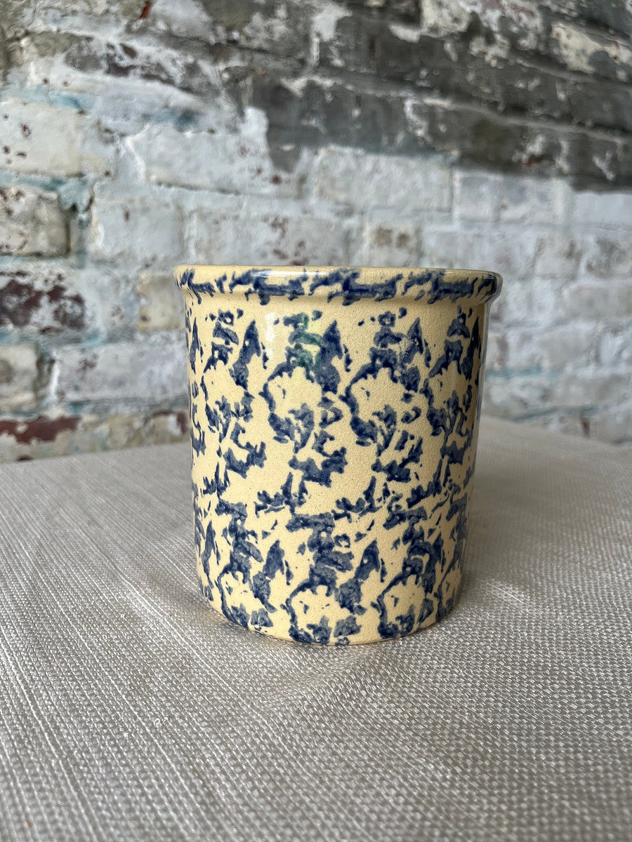 Vintage Blue Spongeware Crock