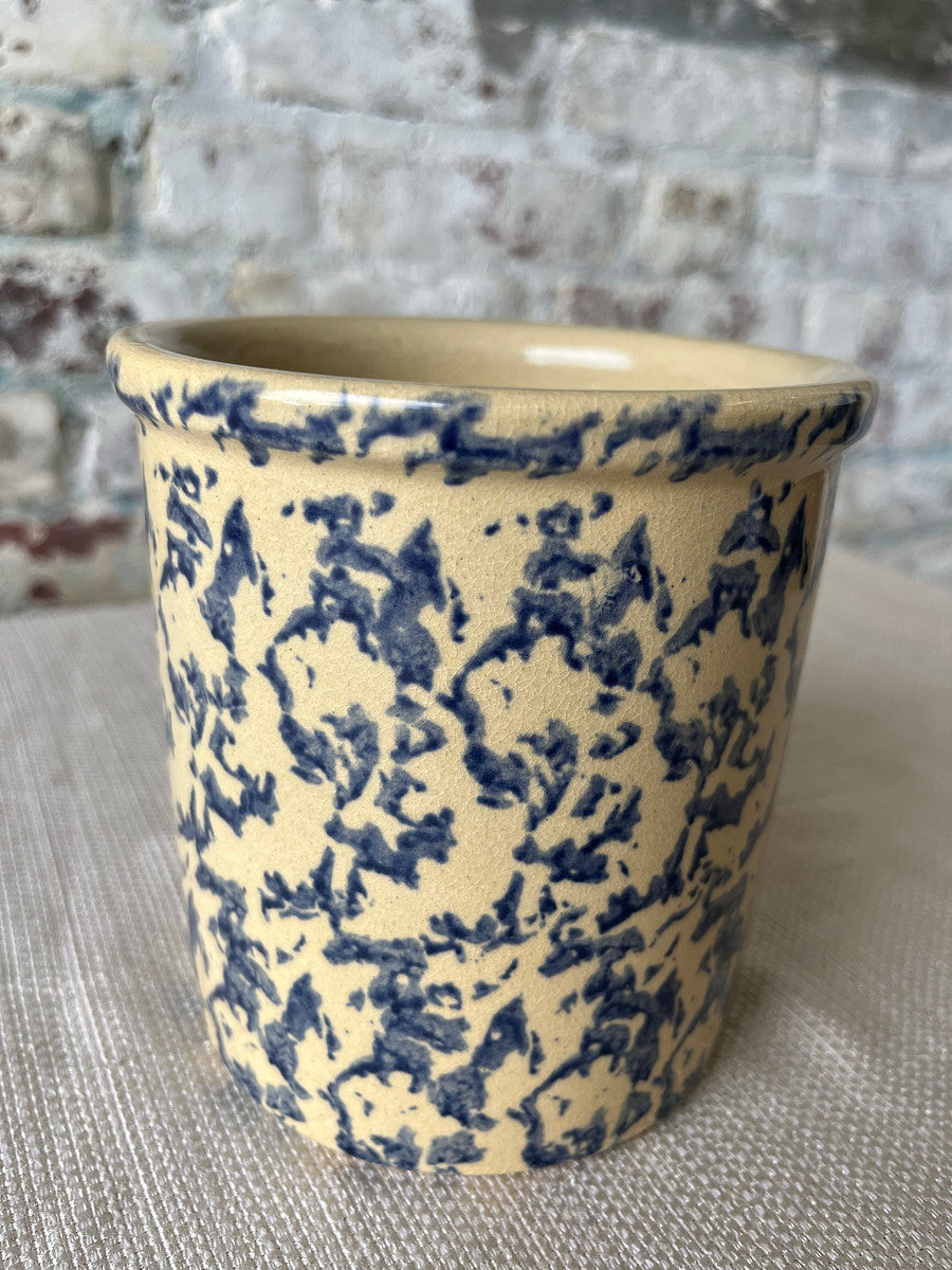 Vintage Blue Spongeware Crock
