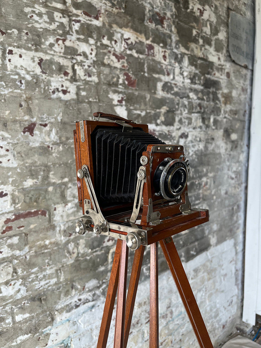 Vintage Wista Field 45 Wooden Large Format Camera on Extendable Tripod