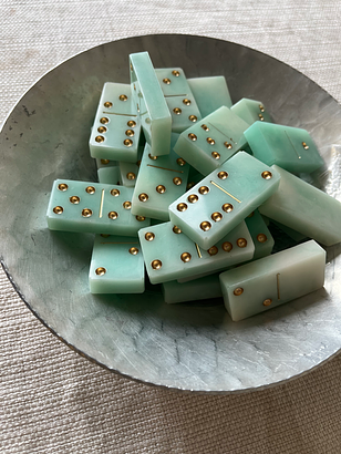 Vintage Jadeite-Style Domino Set with Brass Inlay Dots