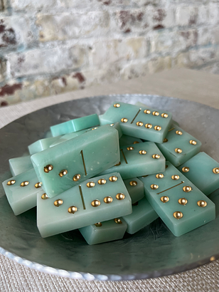 Vintage Jadeite-Style Domino Set with Brass Inlay Dots