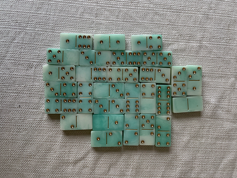 Vintage Jadeite-Style Domino Set with Brass Inlay Dots