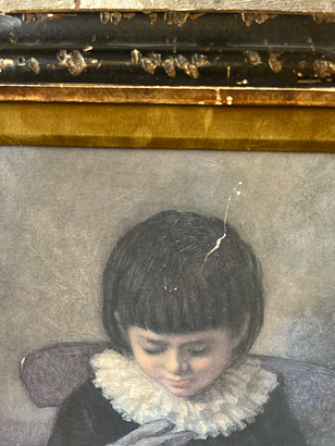 Victorian-Style Portrait of Child with Rabbit – Framed Vintage Painting