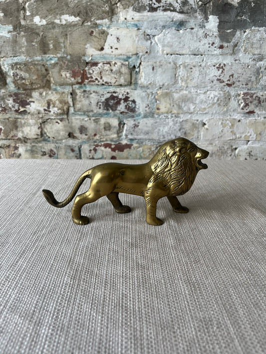 Vintage Solid Brass Lion Figurine | Regal Mid-Century Decorative Accent