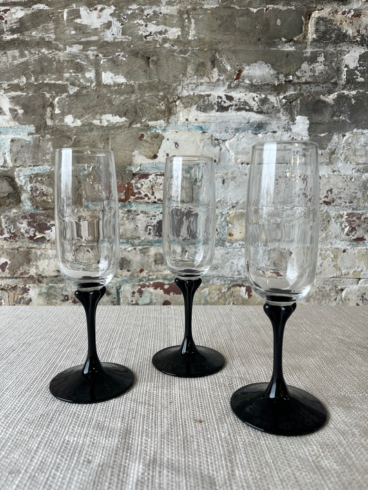 Set of 3 Vintage Luminarc France Champage Flute Glasses