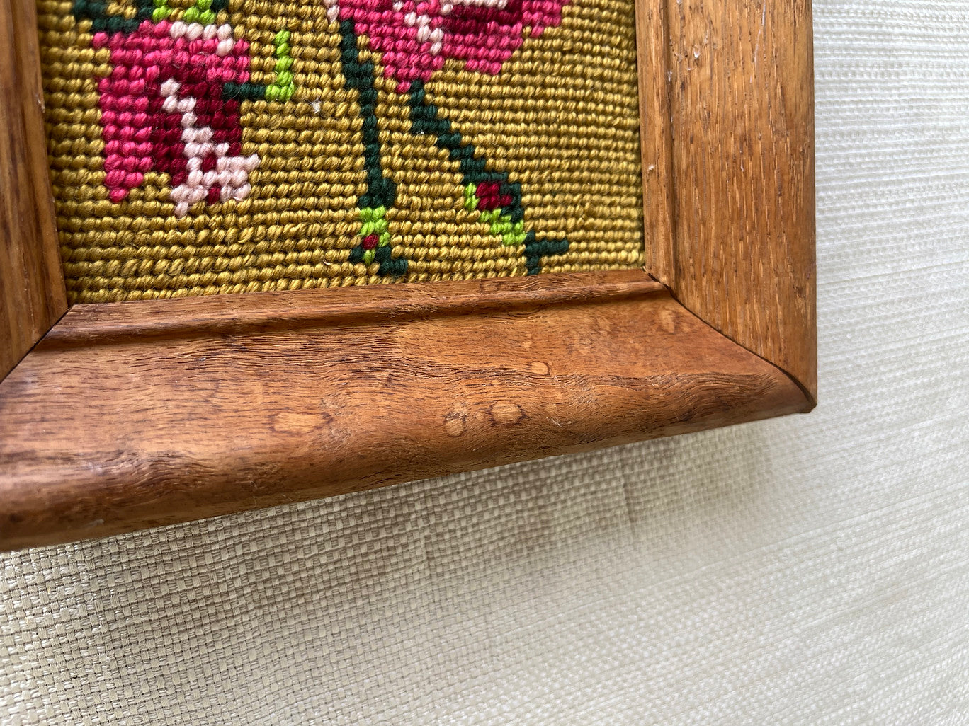 Vintage Framed Needlepoint Rose | Mid-Century Floral Wall Art