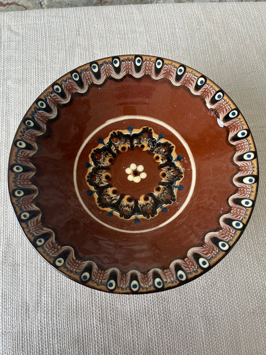 Vintage Romanian Pottery Pedestal Bowl – Handcrafted Folk Art