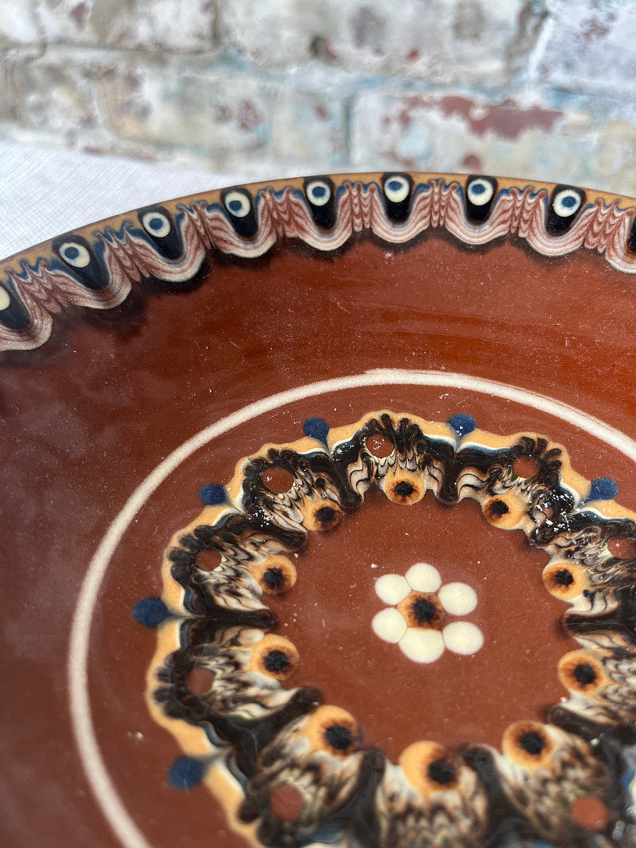 Vintage Romanian Pottery Pedestal Bowl – Handcrafted Folk Art