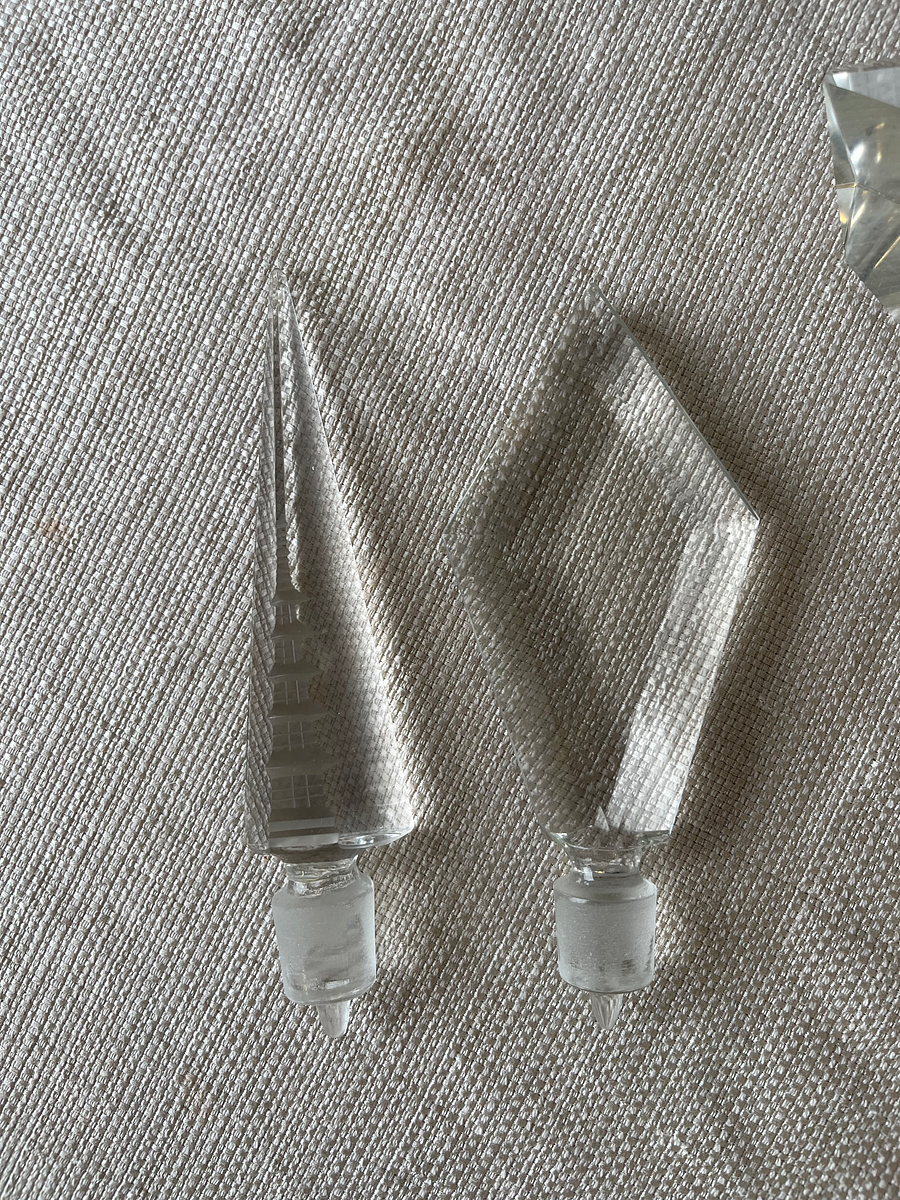 Vintage Cut Crystal Perfume Bottles – Geometric Stoppers (Set of 2)