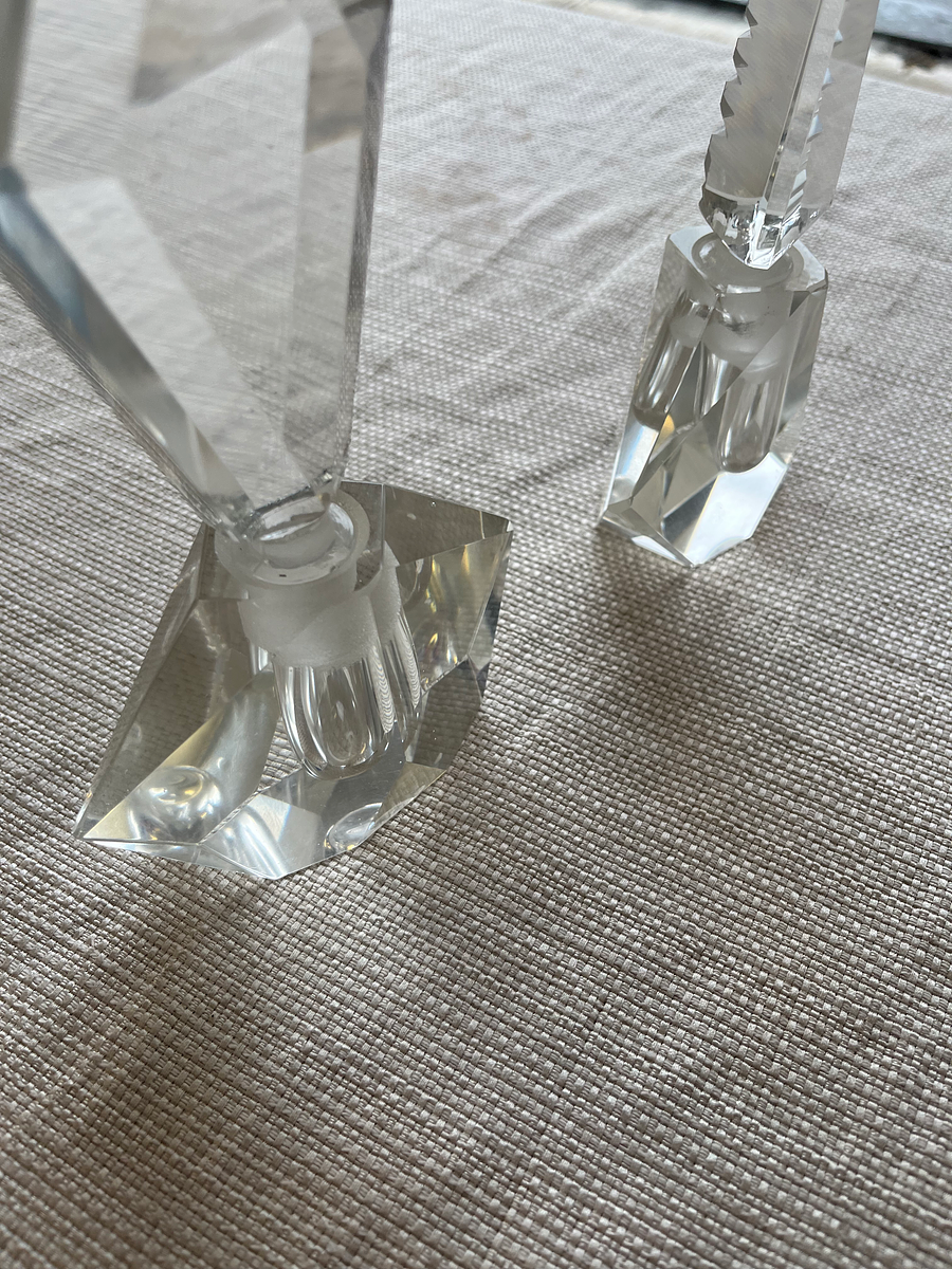 Vintage Cut Crystal Perfume Bottles – Geometric Stoppers (Set of 2)