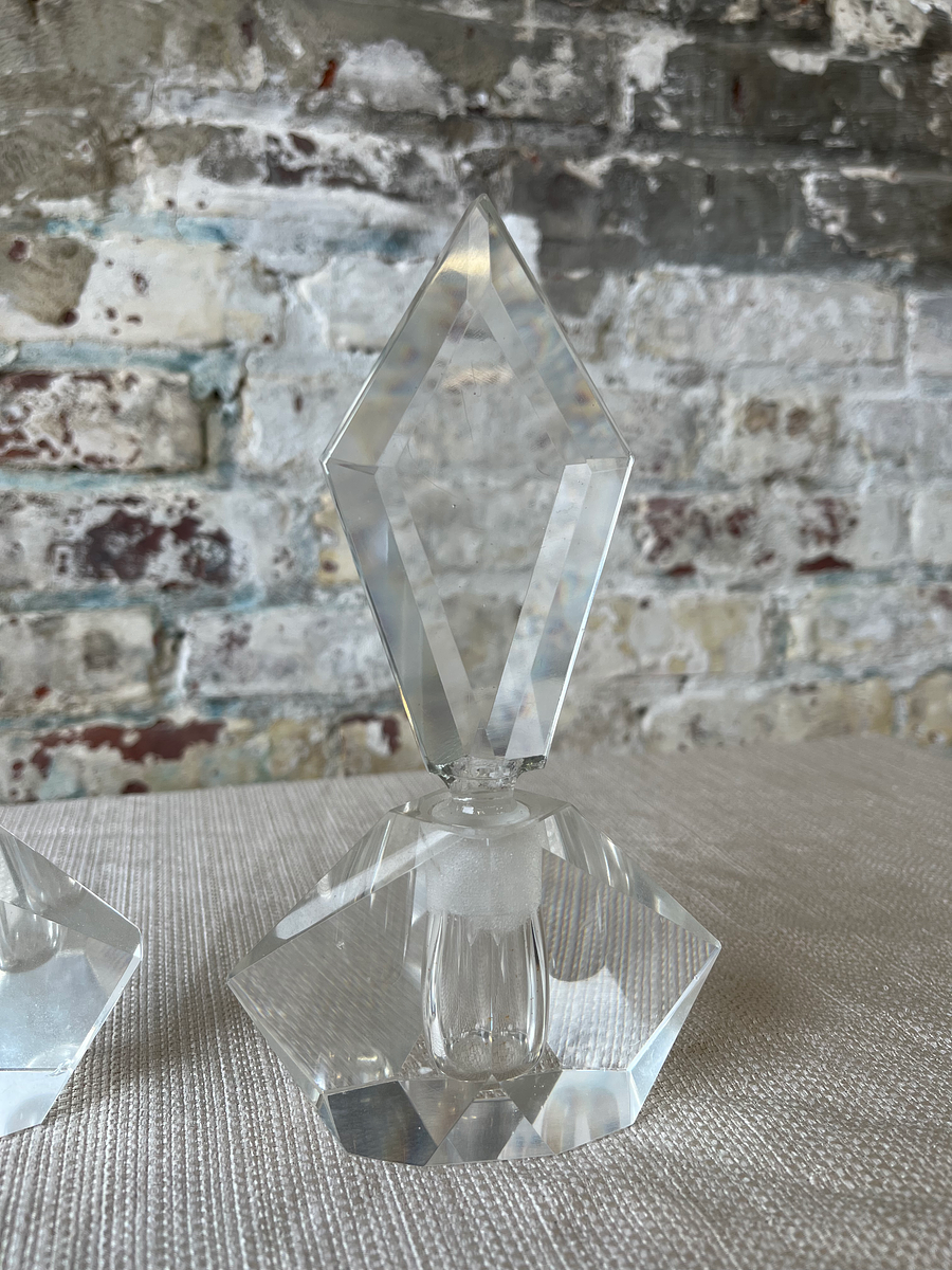 Vintage Cut Crystal Perfume Bottles – Geometric Stoppers (Set of 2)