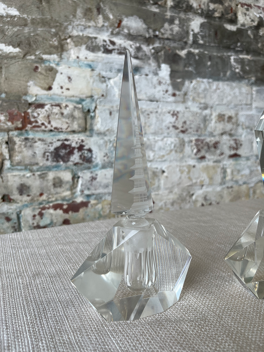 Vintage Cut Crystal Perfume Bottles – Geometric Stoppers (Set of 2)