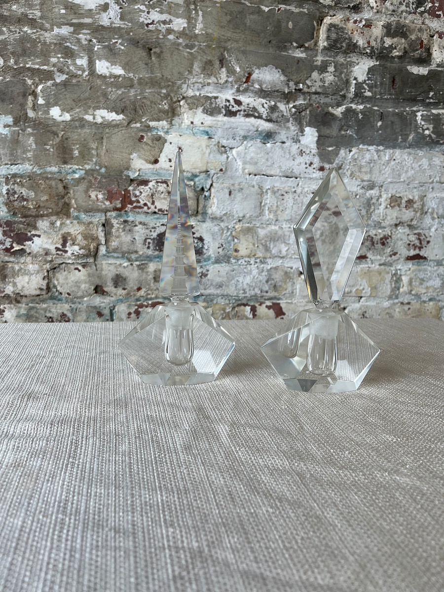 Vintage Cut Crystal Perfume Bottles – Geometric Stoppers (Set of 2)