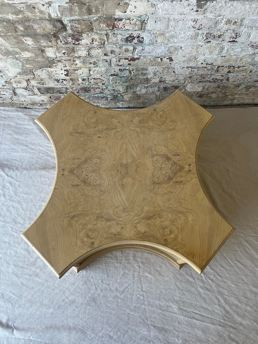 Sculptural Burl Wood Coffee Table with Fluted Corners