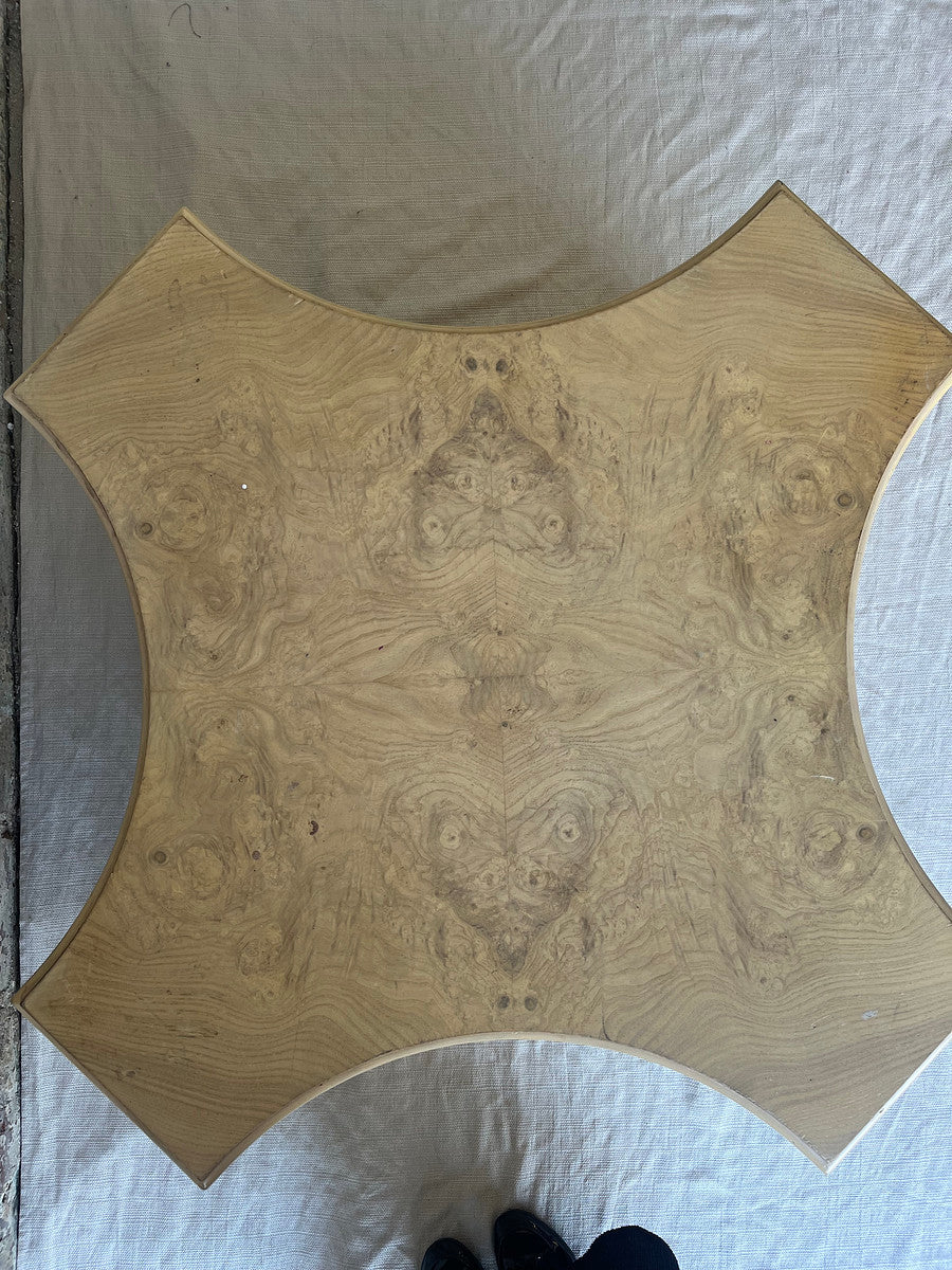 Sculptural Burl Wood Coffee Table with Fluted Corners