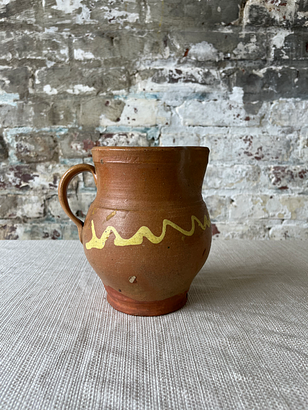 Vintage Hand-Thrown Ceramic Mug with Yellow Glaze Detailing