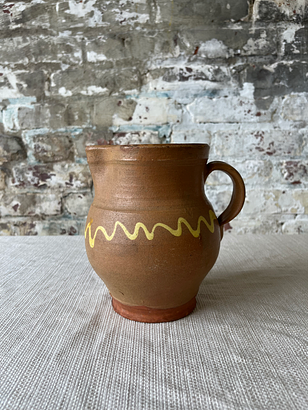 Vintage Hand-Thrown Ceramic Mug with Yellow Glaze Detailing