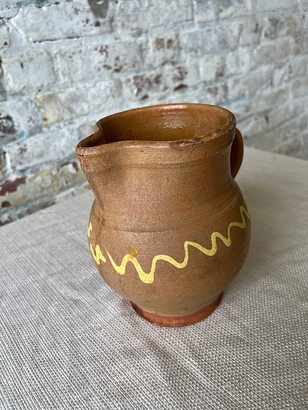 Vintage Hand-Thrown Ceramic Mug with Yellow Glaze Detailing