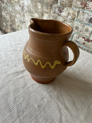 Vintage Hand-Thrown Ceramic Mug with Yellow Glaze Detailing