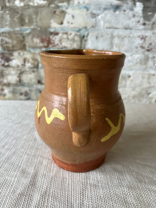 Vintage Hand-Thrown Ceramic Mug with Yellow Glaze Detailing