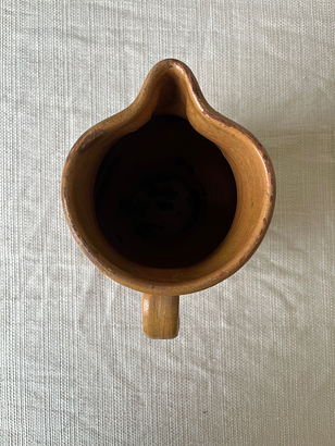 Vintage Hand-Thrown Ceramic Mug with Yellow Glaze Detailing