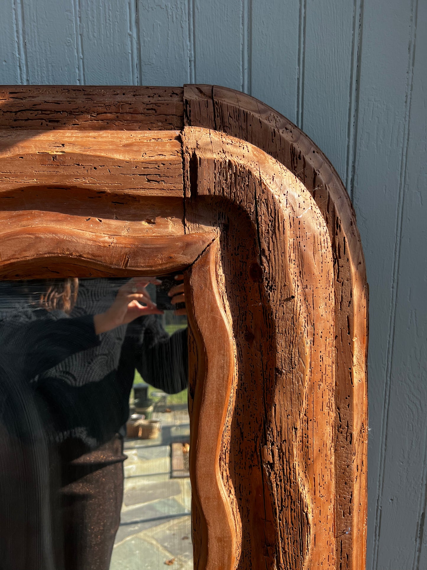 Undulating Carved Wood Vintage Mirror